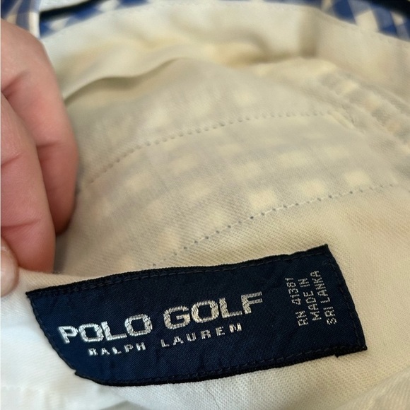 POLO GOLF Ralph Lauren Cotton Blue/White Gingham Flat Front Shorts Size 36 - Picture 9 of 11